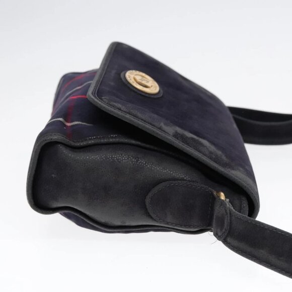 Burberrys Nova Check Shoulder Bag Canvas Navy Gold Auth 92324 - Picture 4 of 16